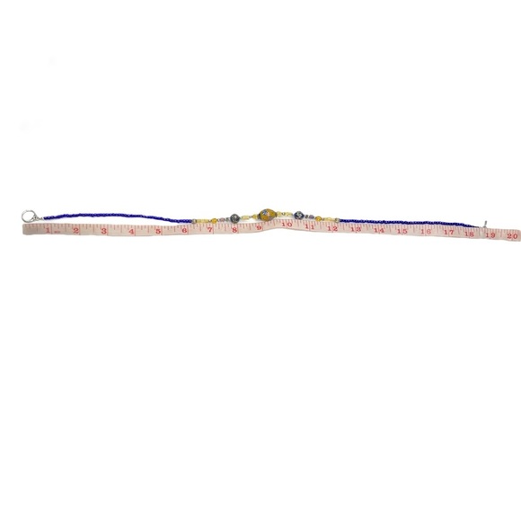 Cobalt Blue & Yellow Lampwork Seed Beaded Necklace - Picture 8 of 10